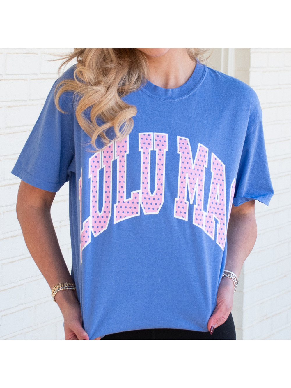 Size Large Polka Dot Adult Flo Blue Comfort Colors Tee